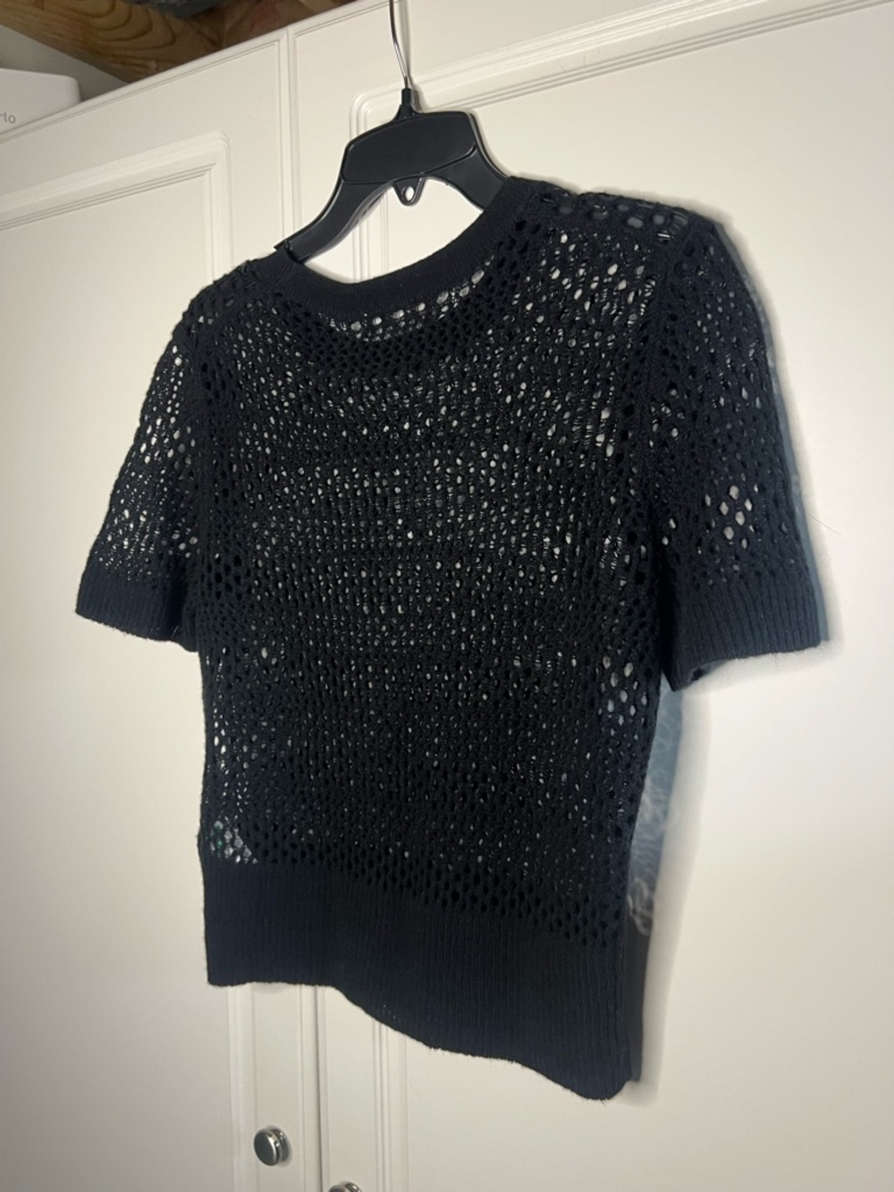NWT J.Crew 100% Cashmere Pointelle Knit Top Black Short Sleeve - Picture 8 of 14